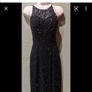 Navy sequin prom dress
